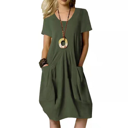 Abito midi donna a maniche corte | Con tasche