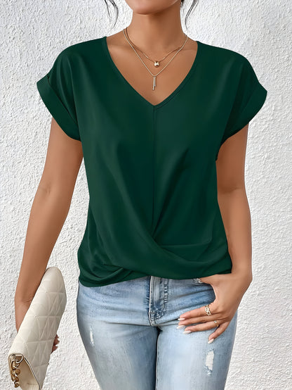 T-shirt uni col en V femme | Manches courtes