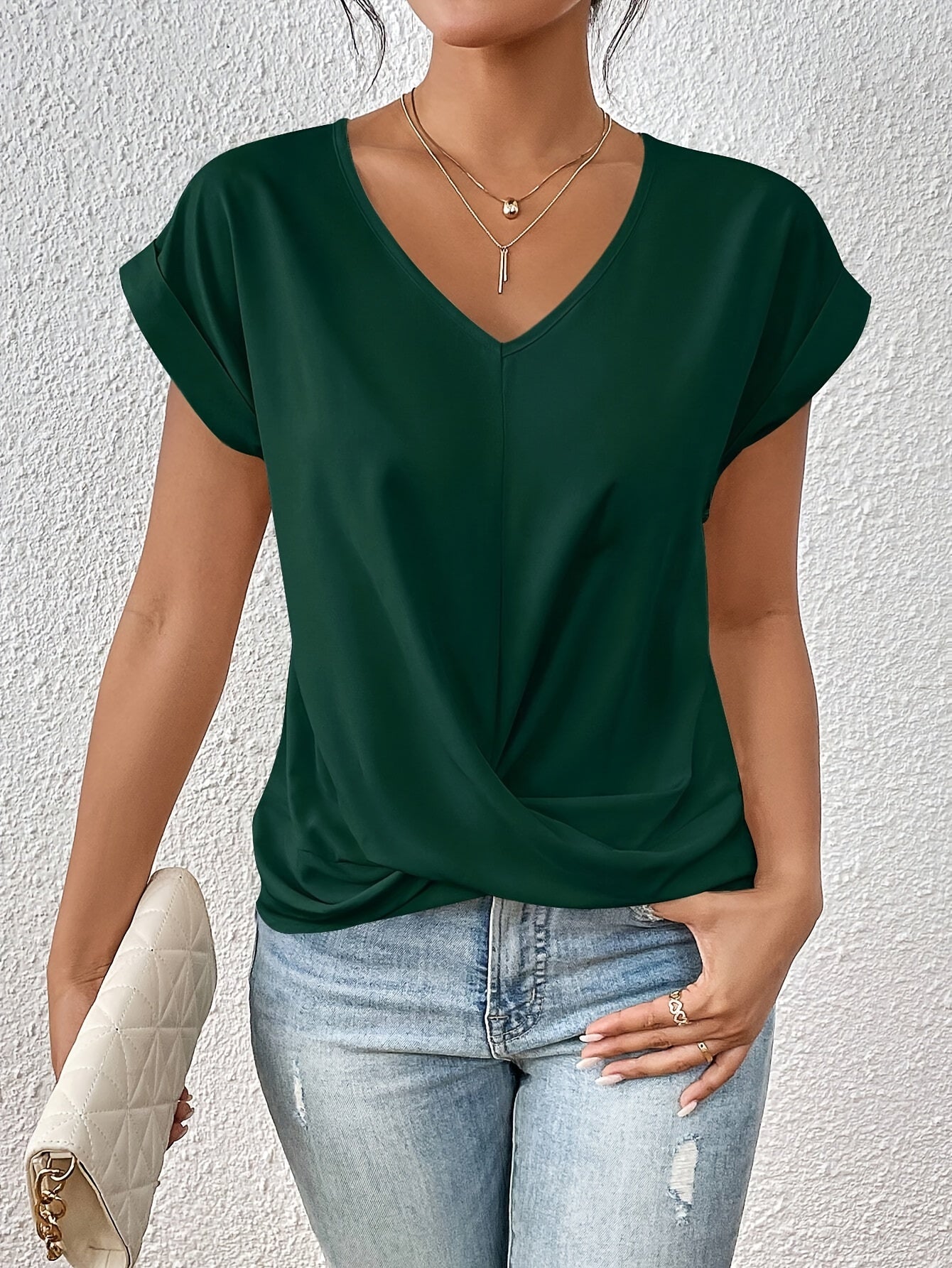 T-shirt décontracté à col en V pour femmes | Manches courtes