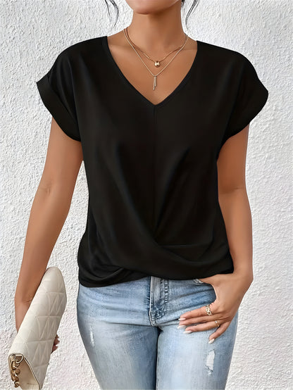 T-shirt uni col en V femme | Manches courtes