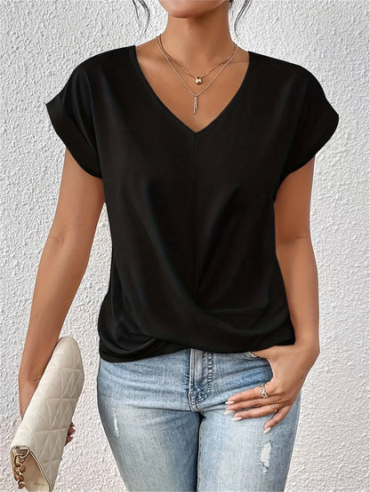 T-shirt décontracté à col en V pour femmes | Manches courtes