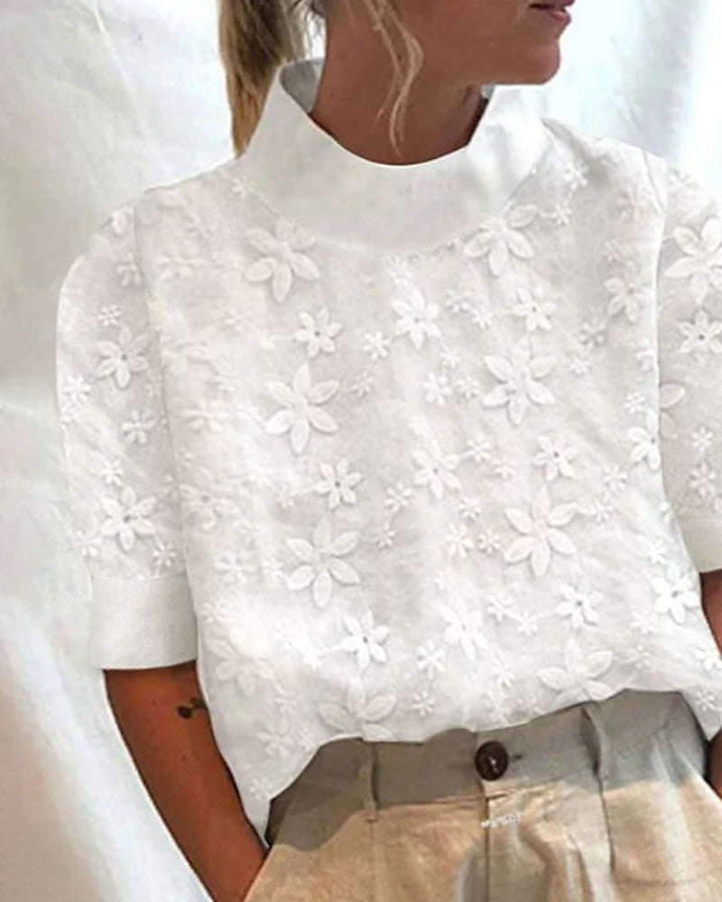 Top manches courtes à motif floral femme | Col montant