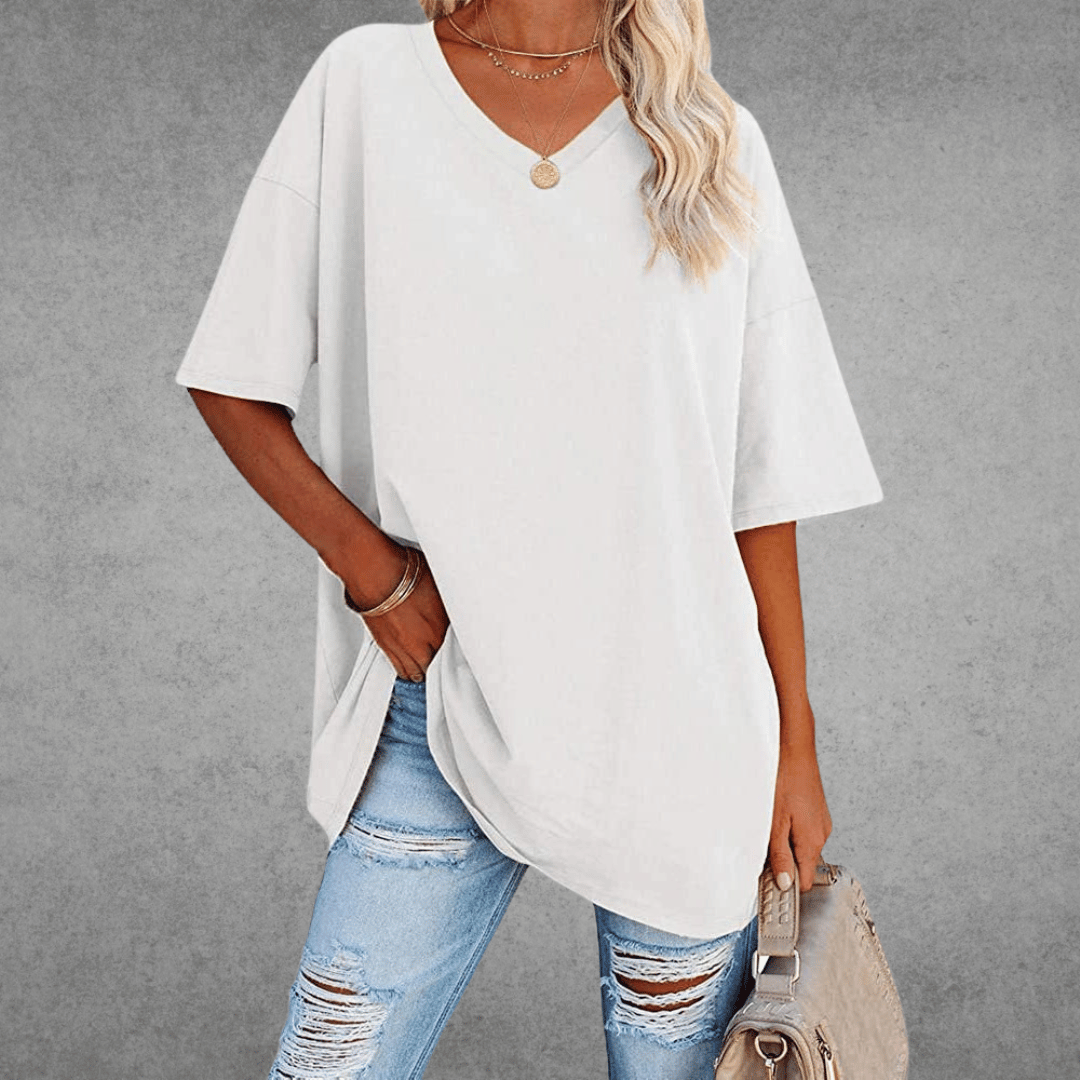 T-shirt uni col en V femme | Oversize