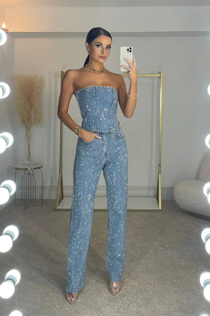 Damen Elegant Top und Hose | Glitzer