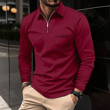 Polo manches longues avec fermeture éclair pour homme