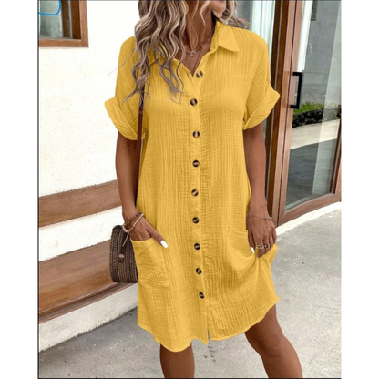 Women's Casual Button-Front Shirt Dress | with Pockets