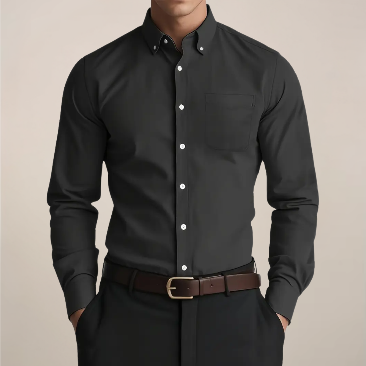 Chemise homme décontractée à manches longues avec patte de boutonnage | avec poche poitrine