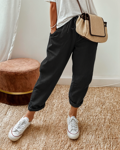 Pantalon d'été décontracté à cordon de serrage avec poches pour femmes