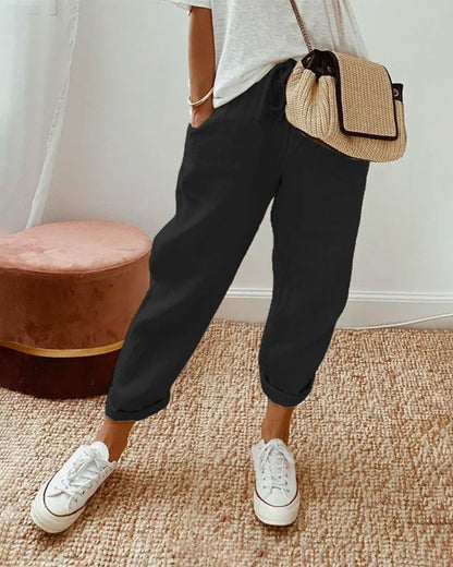 Pantalon en lin d'été pour femmes | Avec cordon de serrage