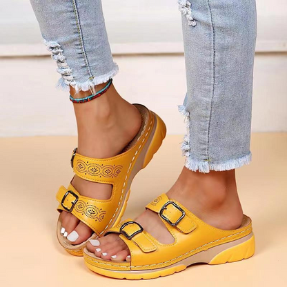 Sandalias de cuña casuales para mujer | Con hebillas ajustables