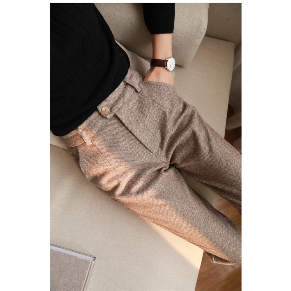 Pantalon femme à motif chevrons et taille haute – Gigliola