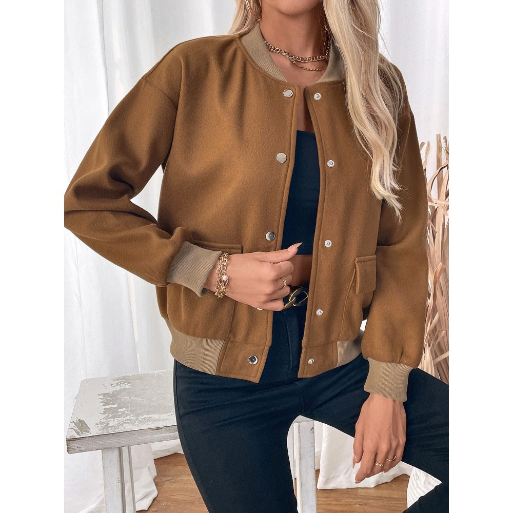 Bomber marron à boutons-pression pour femmes - Santina
