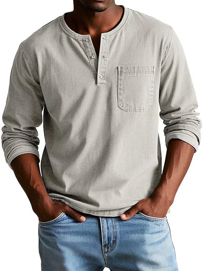 T-shirt Henley à manches longues pour hommes | Décontracté