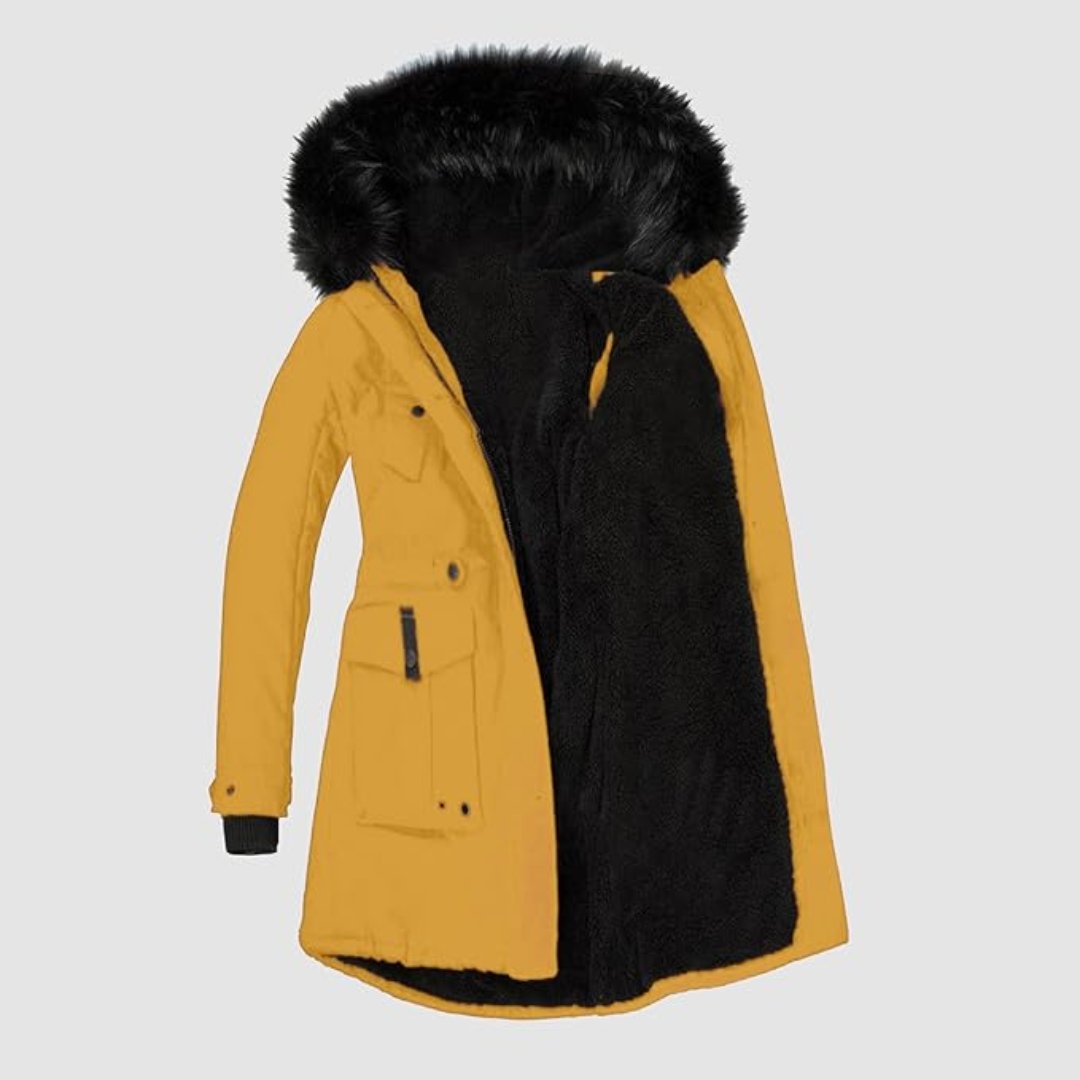 Damen Lange Winterjacke | Mit Kunstfellbesatz