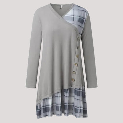 Robe à carreaux manches longues avec boutons femme | midi