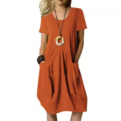 Abito midi donna a maniche corte | Con tasche