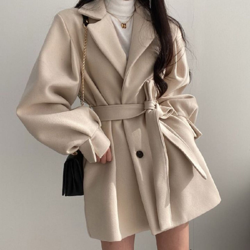 Manteau ceinturé à manches longues pour femmes - Marilena