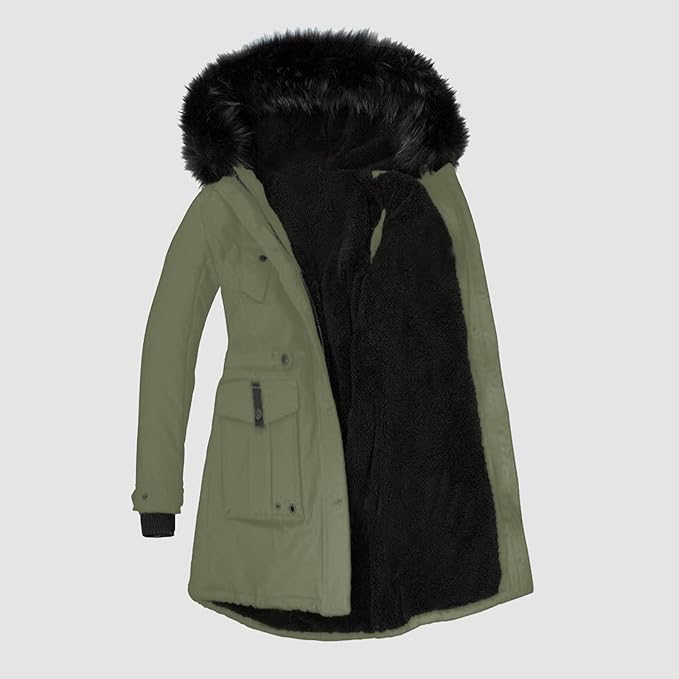 Damen Lange Winterjacke | Mit Kunstfellbesatz