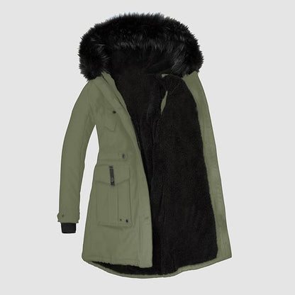 Damen Lange Winterjacke | Mit Kunstfellbesatz