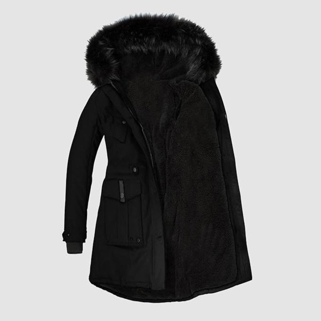 Damen Lange Winterjacke | Mit Kunstfellbesatz