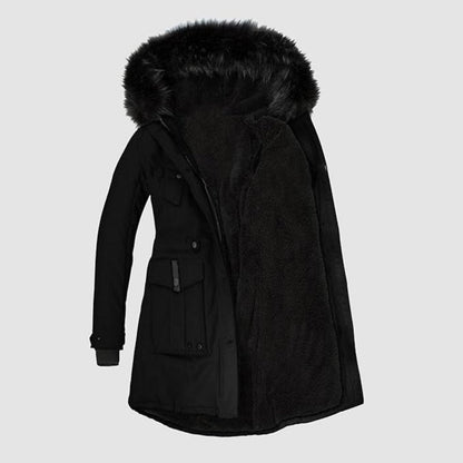 Damen Lange Winterjacke | Mit Kunstfellbesatz
