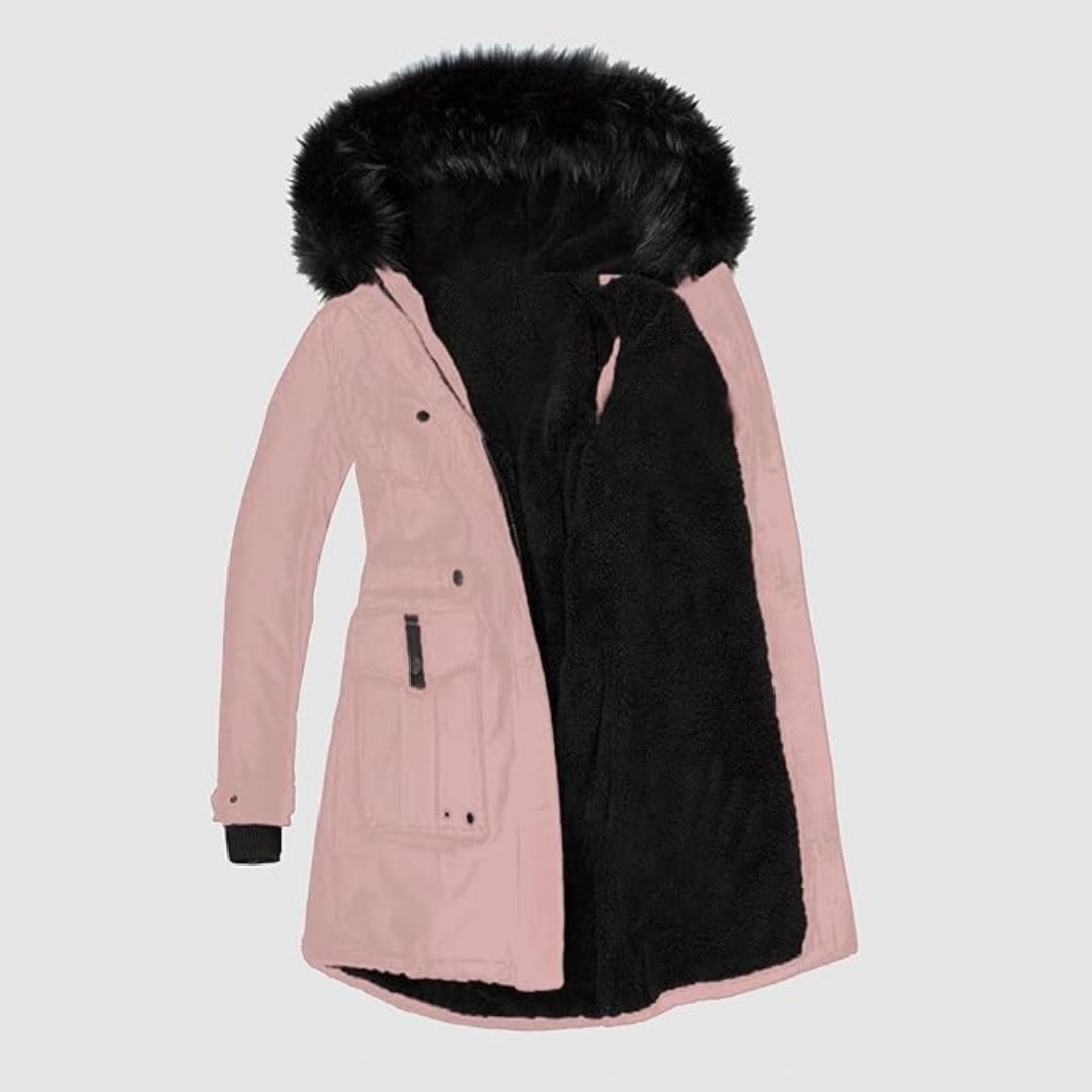 Damen Lange Winterjacke | Mit Kunstfellbesatz