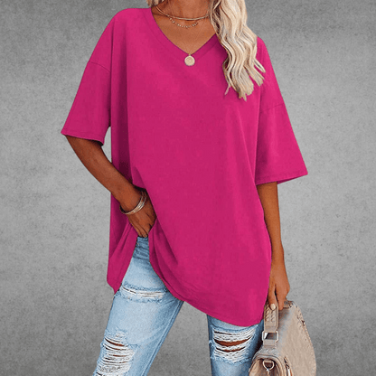 T-shirt uni col en V femme | Oversize