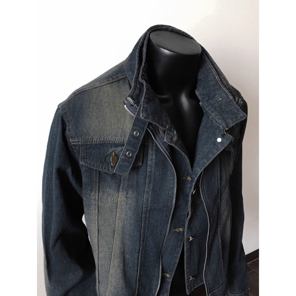 Veste en jean bleu foncé à ourlet effiloché pour femmes et hommes - Diana