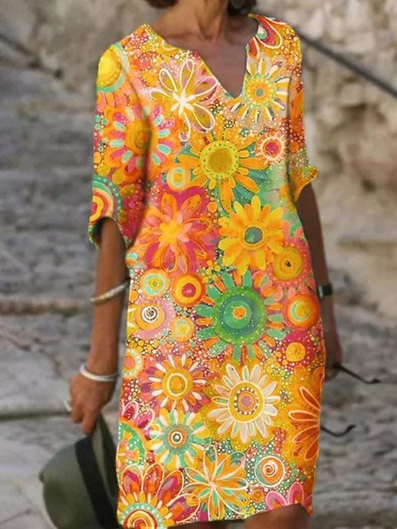 Robe d'été à imprimé floral et col en V pour femmes | Mini