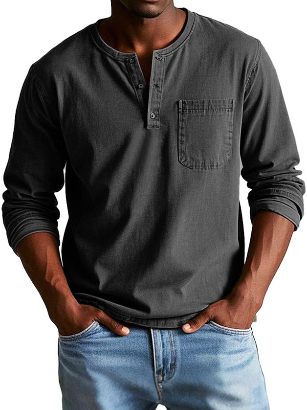 T-shirt Henley manches longues homme | Avec poche poitrine