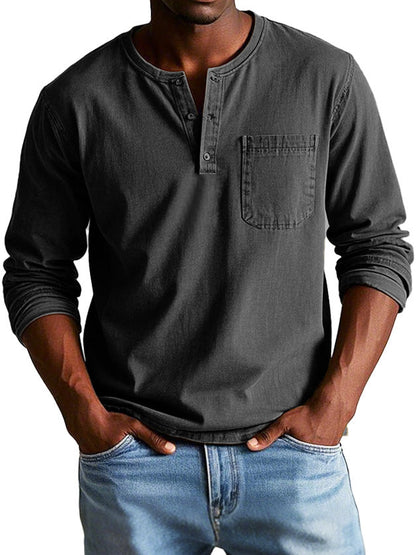 T-shirt Henley manches longues homme | Avec poche poitrine