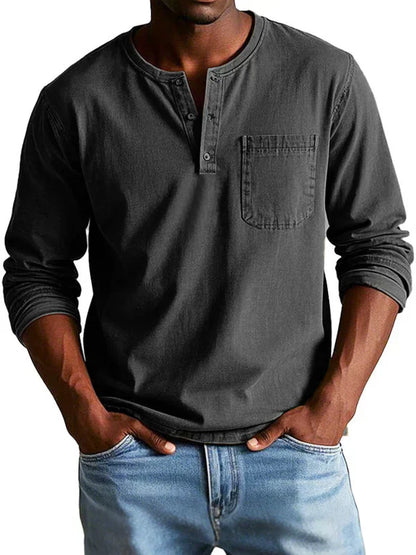 T-shirt Henley à manches longues pour hommes | Décontracté