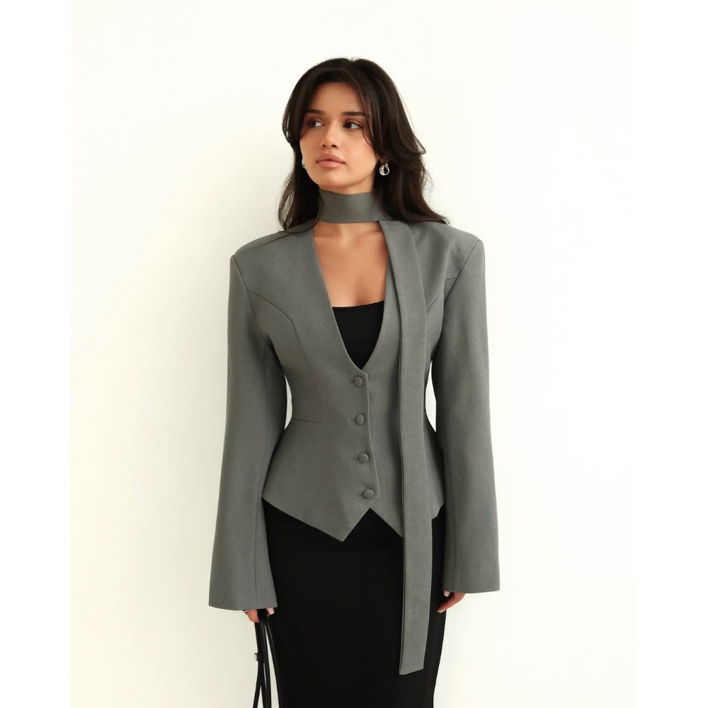 Langärmlige Blazerjacke mit Schal für Damen - Rosella