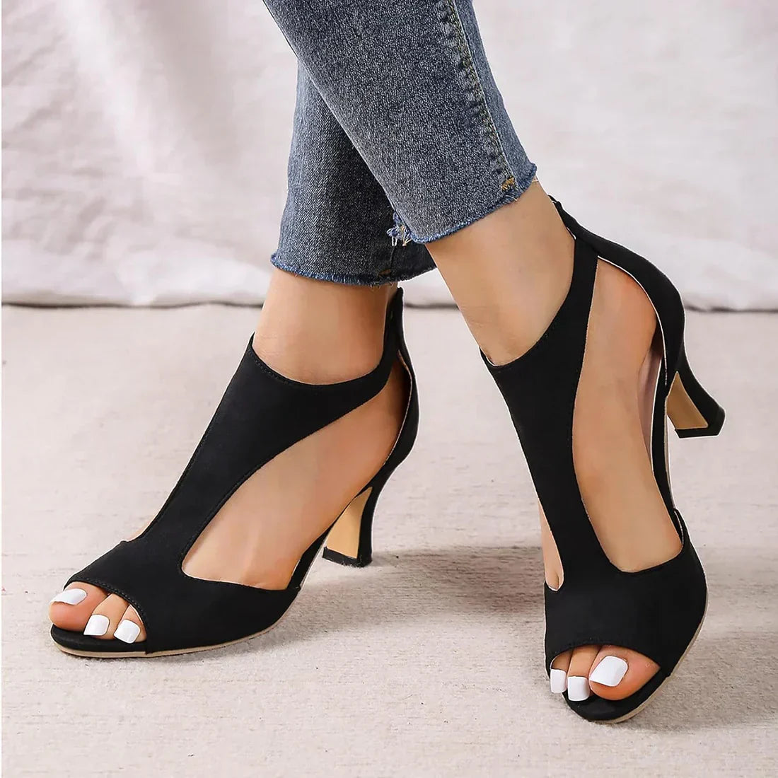 Sandales à talon bloc avec lanières en T pour femme | Orteils ouverts
