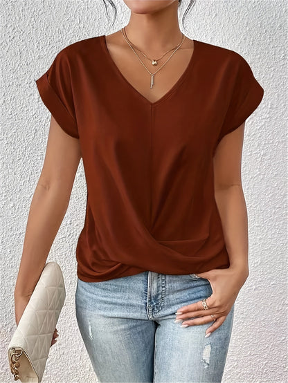T-shirt décontracté à col en V pour femmes | Manches courtes