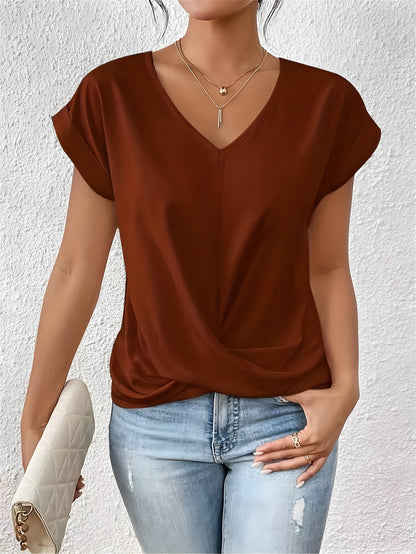 T-shirt uni col en V femme | Manches courtes