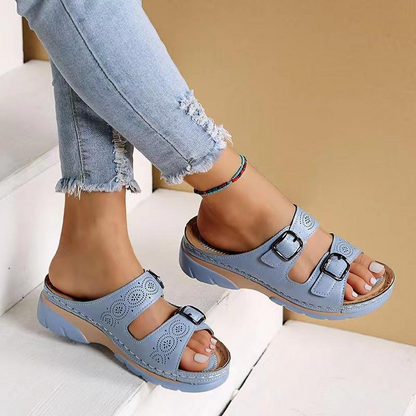 Sandalias de cuña casuales para mujer | Con hebillas ajustables