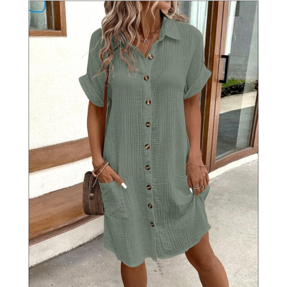 Women's Casual Button-Front Shirt Dress | with Pockets