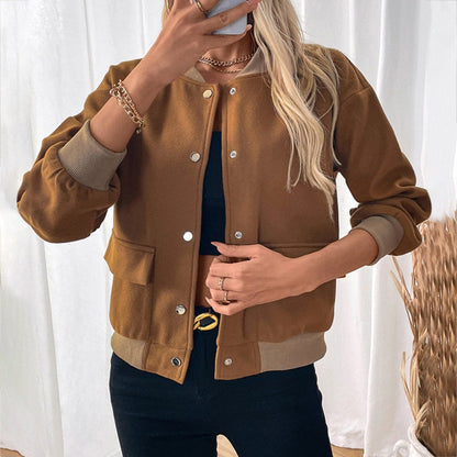 Bomber marron à boutons-pression pour femmes - Santina