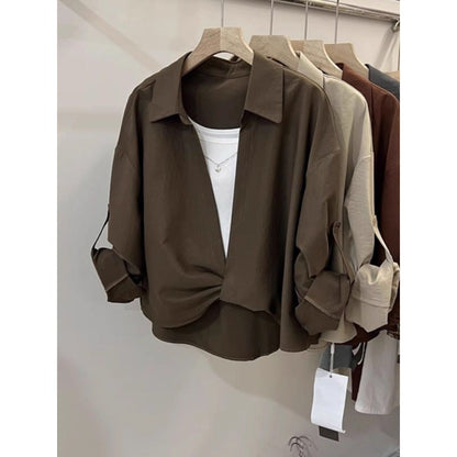 Blusa con efecto dos en uno y manga larga para mujer - Fiammetta