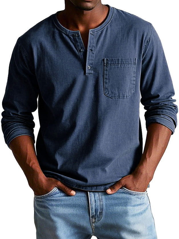 T-shirt Henley manches longues homme | Avec poche poitrine