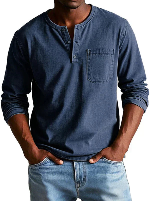 T-shirt Henley à manches longues pour hommes | Décontracté