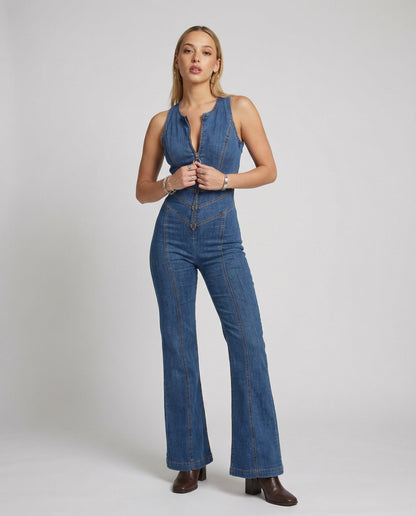 Combinaison sans manches dos nu pour femme | Pantalon évasé