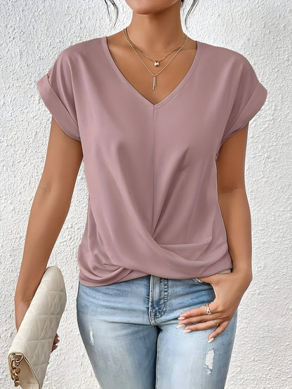 T-shirt uni col en V femme | Manches courtes