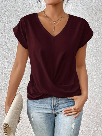 T-shirt décontracté à col en V pour femmes | Manches courtes