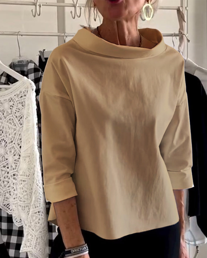 Blouse décontractée à col bénitier avec manches 3/4 pour femmes