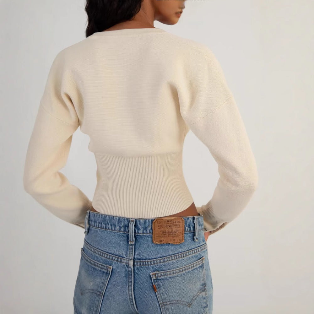 Cardigan tricoté à boutons et manches longues pour femmes - Claudia