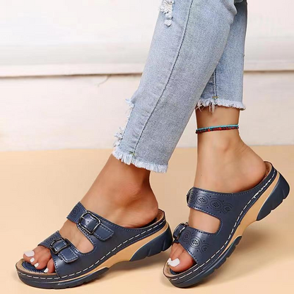 Sandalias de cuña casuales para mujer | Con hebillas ajustables