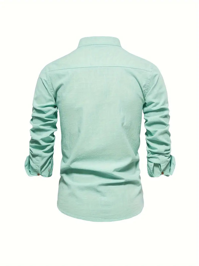 Chemise décontractée à col montant pour hommes | Manches longues