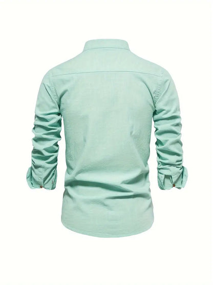 Chemise décontractée à col montant pour hommes | Manches longues